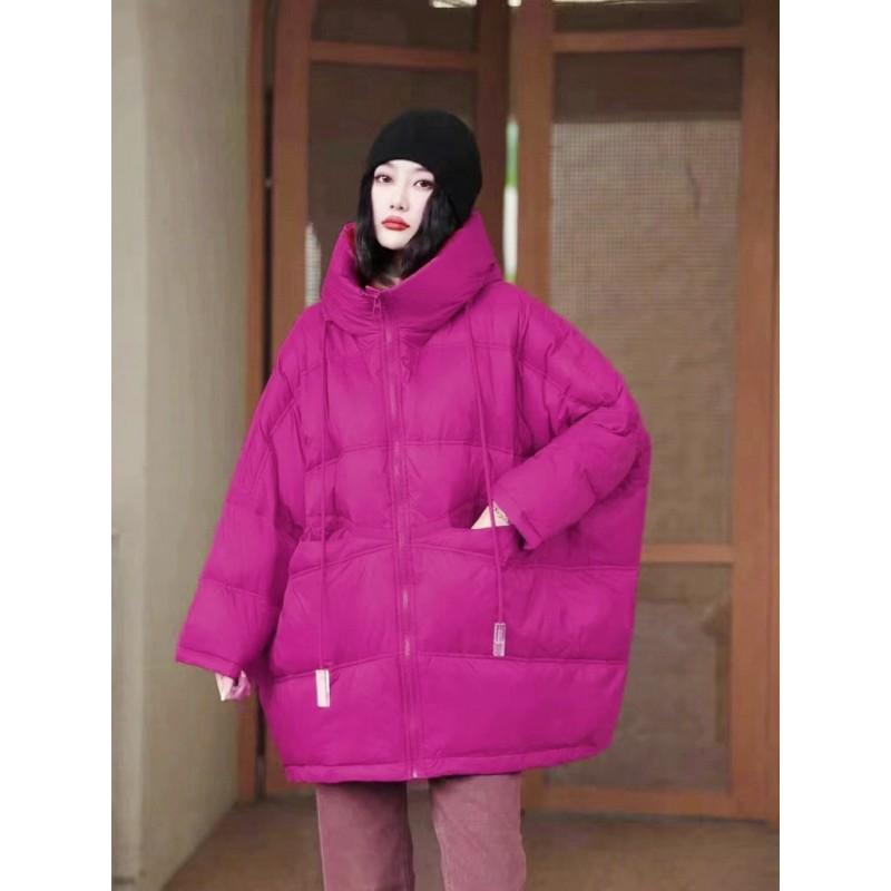 Womens Mid-Length Down Jacket Winter Warm Loose Fit Hooded Coat With Pockets White Duck 50% Fill Power