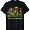 Dogs Playing Pool Art Work Puppies Snooker Pocket Billiards T-Shirt(1)