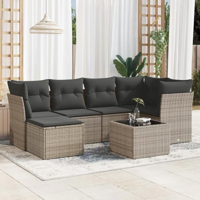 VidaXL Garden Lounge Set with Cushions 7 Pcs, Patio Sofas, Patio Furniture Set, Outdoor Furniture, Grey 3249799
