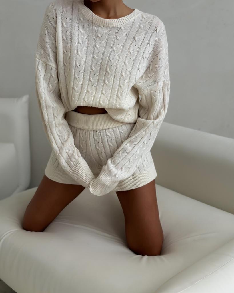 European and American women's clothing new knitted casual sweater shorts set