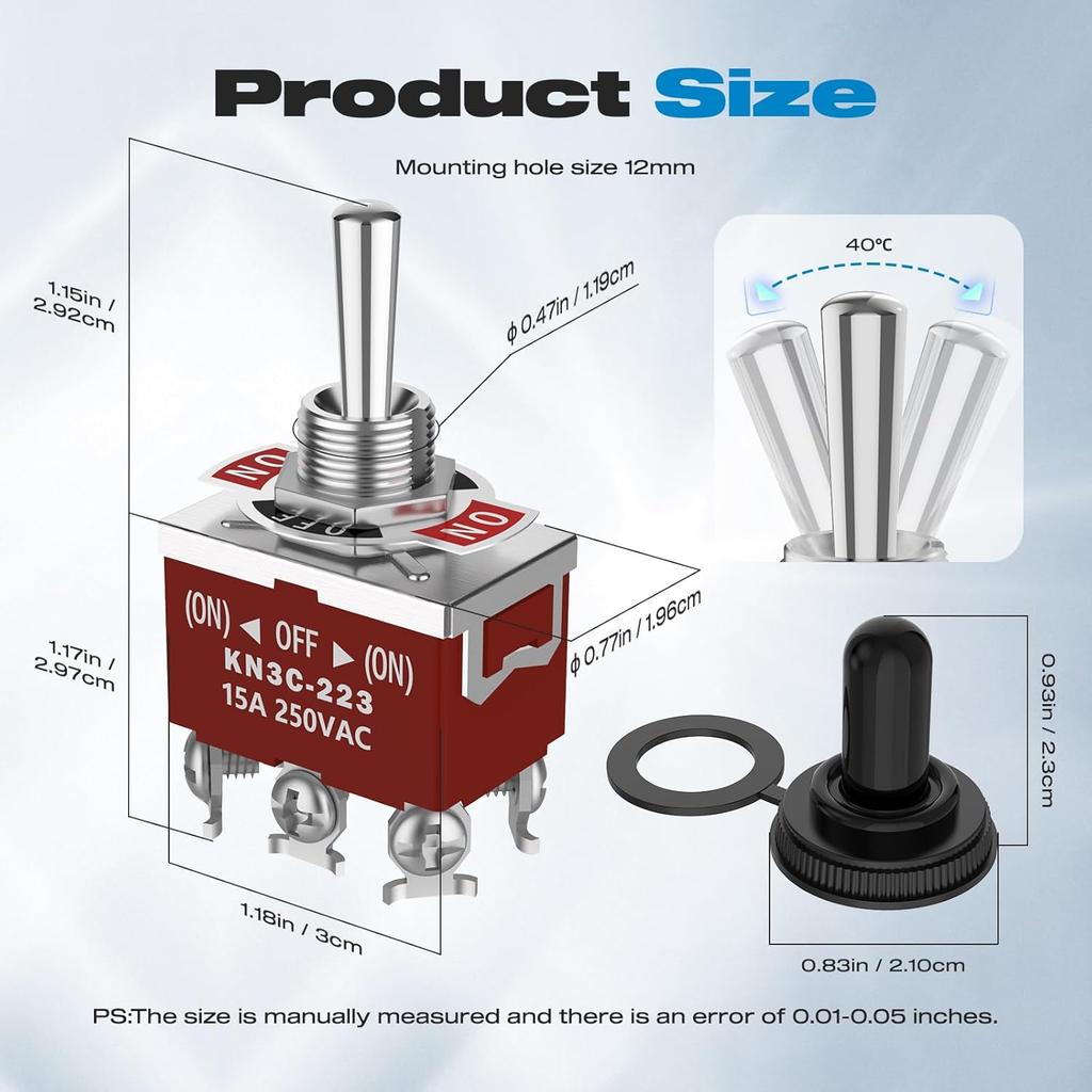 Momentary Toggle Switch,Malicele DPDT 6 Pin (ON)-Off-(ON) Waterproof 30A 12V DC,15A 250V AC Marine Toggle Switch 12V Heavy Duty With Boot Cover Cap