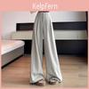 Relaxed Womens Striped Wide Leg Pants With Wool Blend Fabric For Casual Spring Wear
