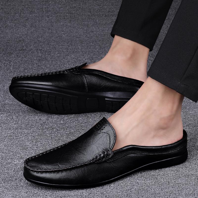 Luxury Brand Half Loafers Slip-on Leather Designer Men's Shoes Cowhide Formal Moccasin Men Shoes Fashion Shoes Size 37-45