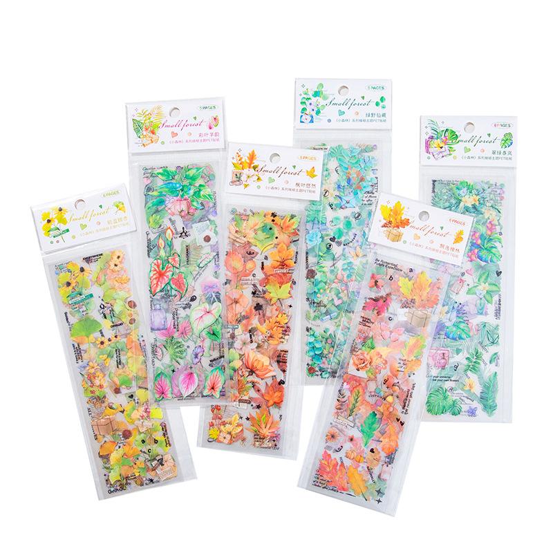 1pack/6pcs Green Plant & Leaf Theme Flat Stickers, DIY Handmade Album Scrapbooking Decorative Paper Supplies