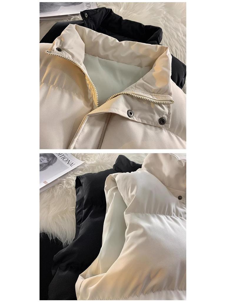 Vestă unisex stil coreean călduroasă cu umplutură de bumbac și guler drept - Jachetă slim fit fără mâneci pentru toamnă și iarnă