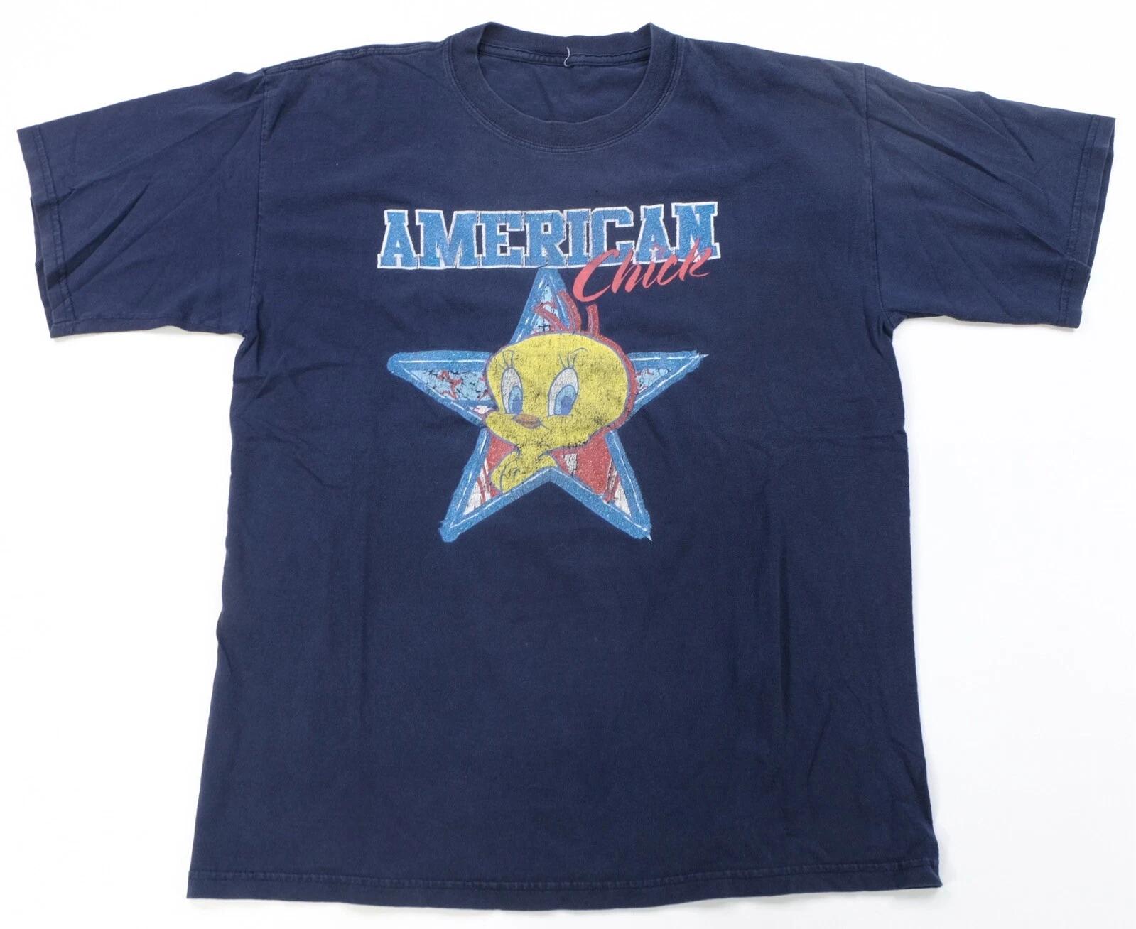 Rare Vintage Tweety Bird American Chick Graphic T Shirt 2000s Looney Tunes Blue 4XL