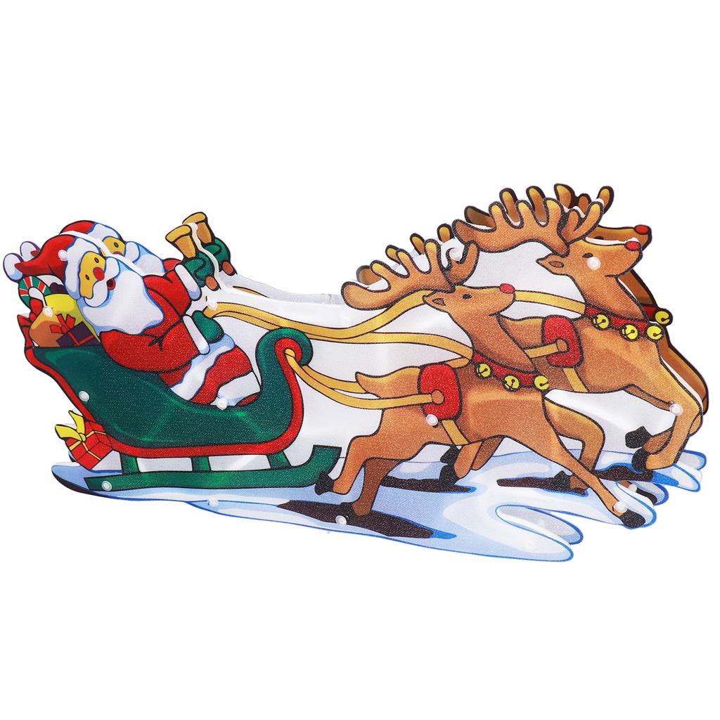 LED Christmas Light Sled Santa Claus Pattern Window Hanging Lamp Battery Powered with Suction Cup