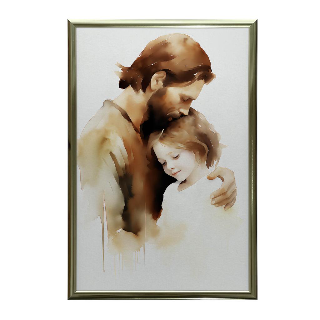 Bezpieczne Ramiona - Jezus Z Małym Chłopcem Bezpieczne Ramiona - Jezus Z Małym Chłopcem, 30X40 Cm, Rama Aluminiowa Czarna, Papier Matowy 230 Gsm