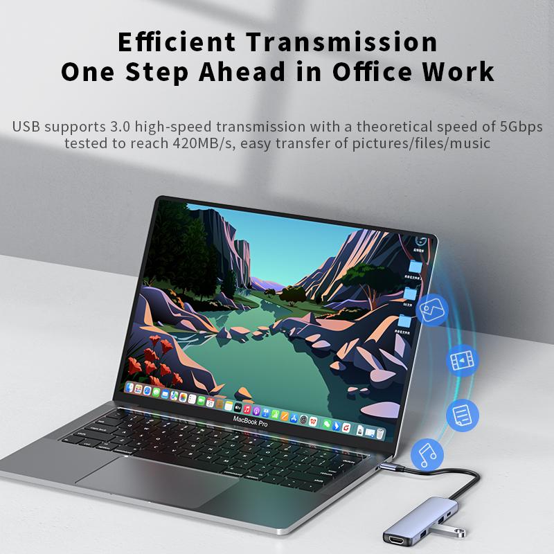 FEIXUAN Good Quality 5 in 1 Usb C HUB Multi Ethernet Network Pd 100w Type C Docking Station HUB for Laptop
