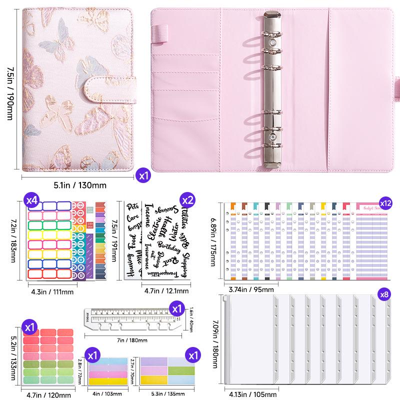 Creative A6 Loose-leaf Notebook with Zipper Bag - Macaron Floral Cash Budget Planner
