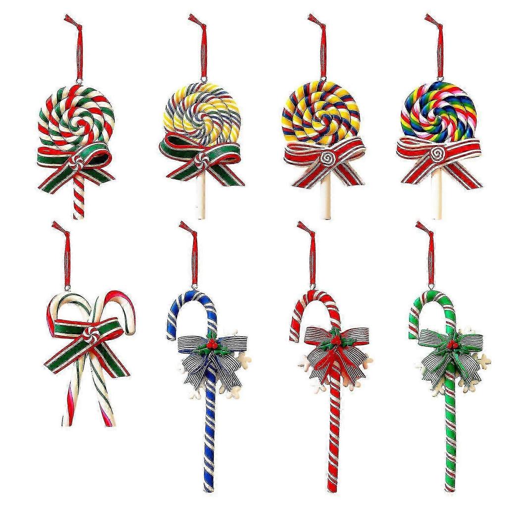 Christmas candy cane ornaments, Christmas tree decorations, simulated candy cane crafts, party supplies 8-piece set