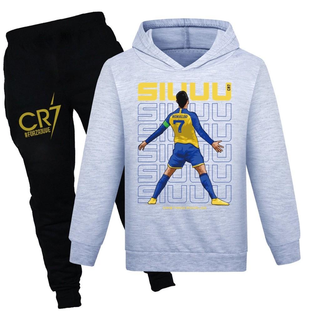 Cr7 Print Kinder Trui en Broek Set Met Zachte Katoenen Stof Voor Middelbare Scholieren