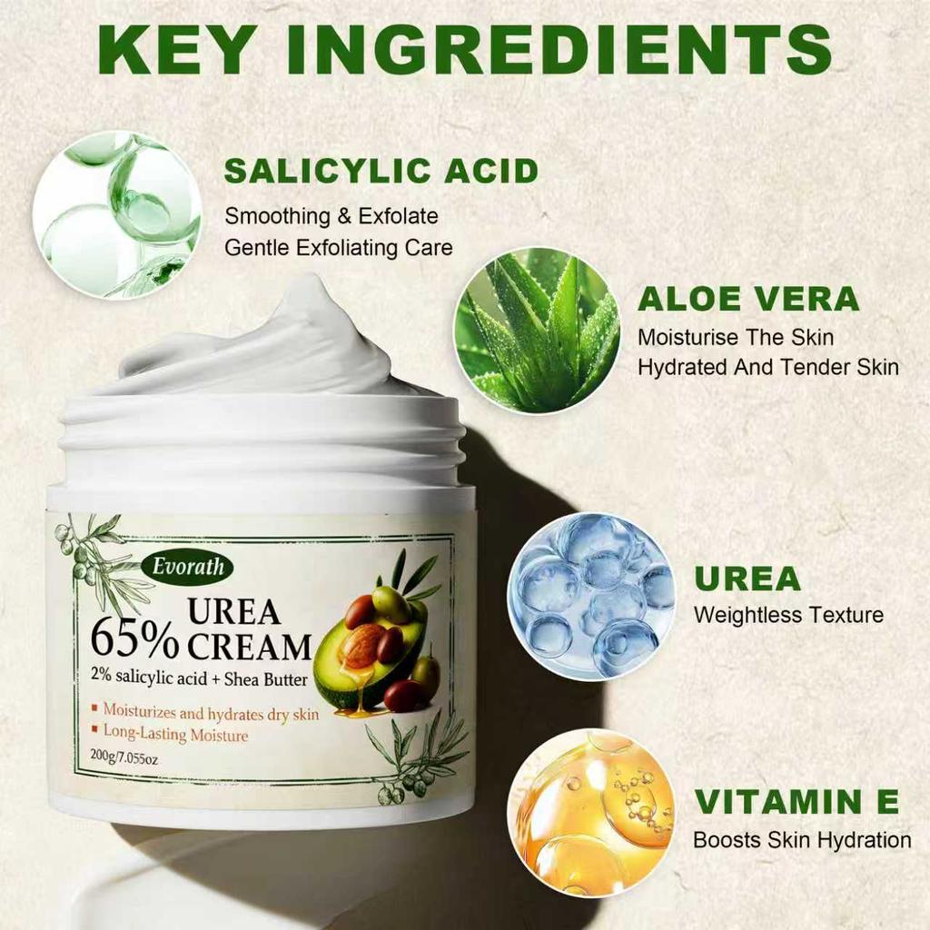 200G Urea krém 65%, Na popraskané ruce a nohy, S bambuckým máslem, Odstraňuje odumřelé kožní buňky a zjemňuje stratum corneum,