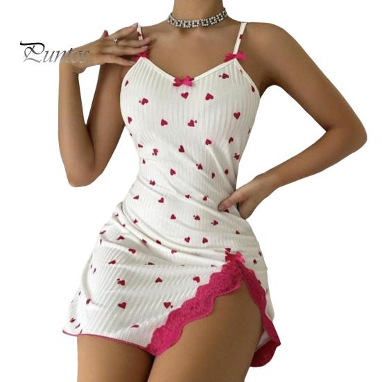 

Женская ночная рубашка с разрезом по низу, кружевным бантом, декором на спине, без рукавов, домашняя одежда, платье с принтом в виде сердца, облегающая одежда для сна для спальни M