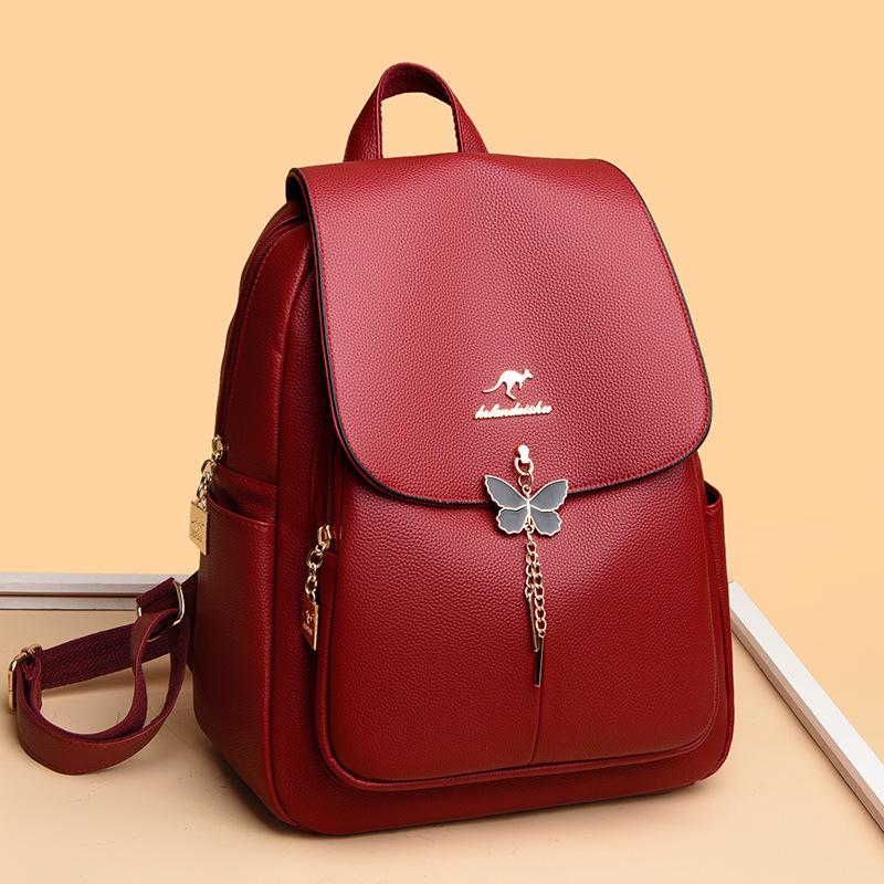 Schoolbag Kangaroo Backpack Women's New Trendy Fashion Versatile Soft Leather Bag Large Capacity Mommy Backpack Women's Bag Wholesale