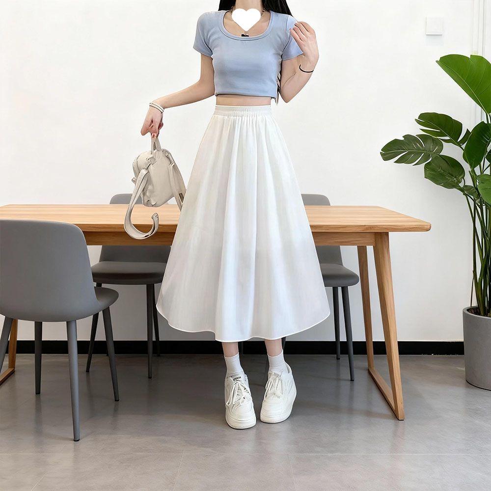 Autumn High-Waisted A-Line Skirt: Black Academy Style, Slimming & Mid-Length for Women 2XL