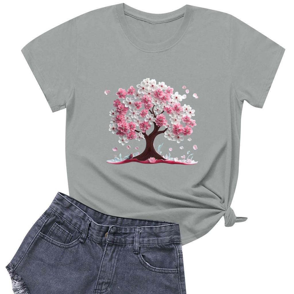 Lässiges, bedrucktes T-Shirt mit Rundhalsausschnitt und kurzen Ärmeln für Damen