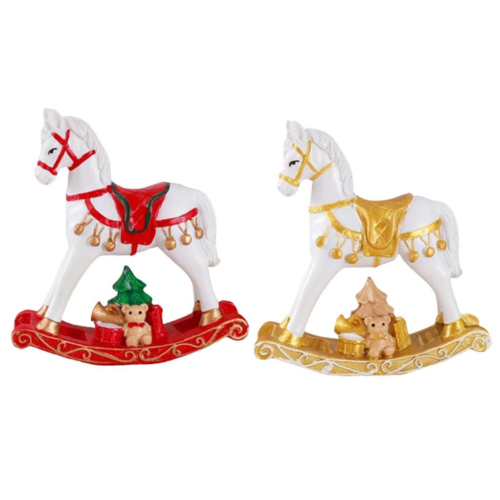 Small Christmas Rocking Horse Decor Resin Animal Statue Miniature Figurine for Bookshelf Living Room Anniversary Home Holiday