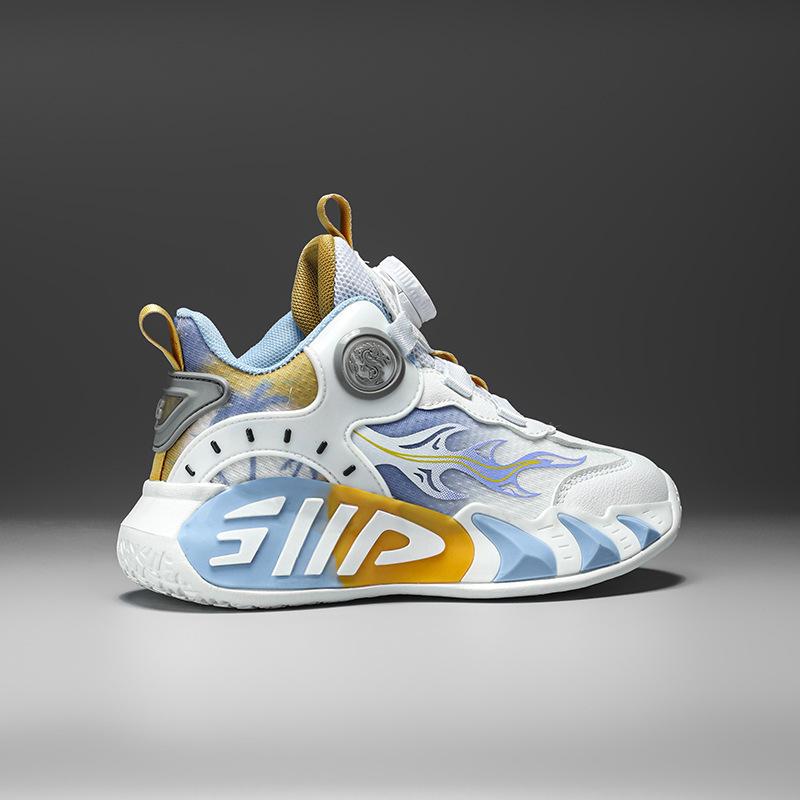 Spring and summer children's sports shoes girls and boys button running shoes mesh breathable middle and older children's casual shoes basketball sho