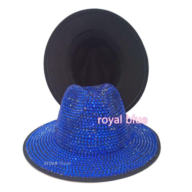 Blue/Beige Pearl Fedora Hat Bling Fedora Jazz Hats For Men And Women Handmade Advanced Fashion Outdoor Party Stage Hat