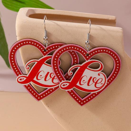 1 Pair Women Color Contrast Love Letter Print Earrings Pink Series Hook Earrings Romantic Valentine Day Drop Earrings