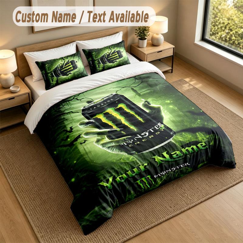 Bedding Set 1 Duvet Cover 2 Pillowcases Monster Energy Print Soft Bed Linen Bedroom Decor
