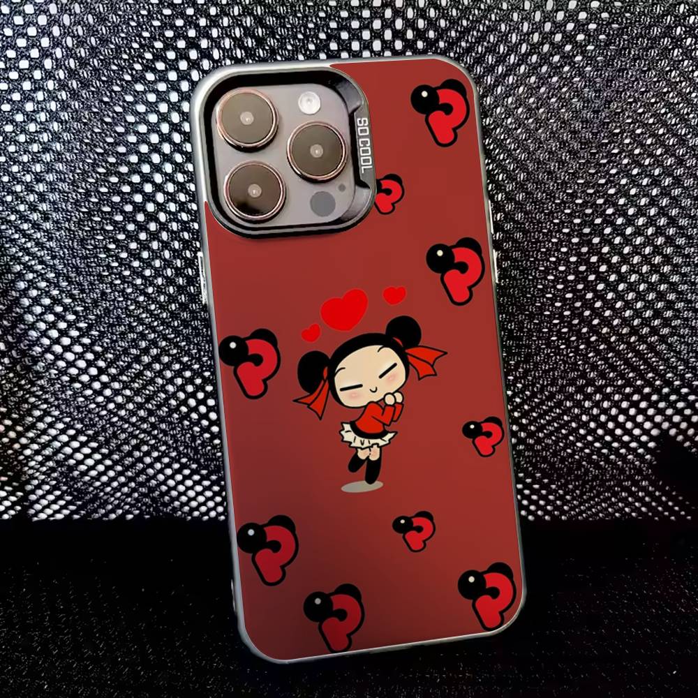 Pucca Cute Love Phone Case For iPhone 16,15,14,13,12,11,8,7,Pro,Max,Plus,Mini,XS,SE Anti Fall Black Matte Hard