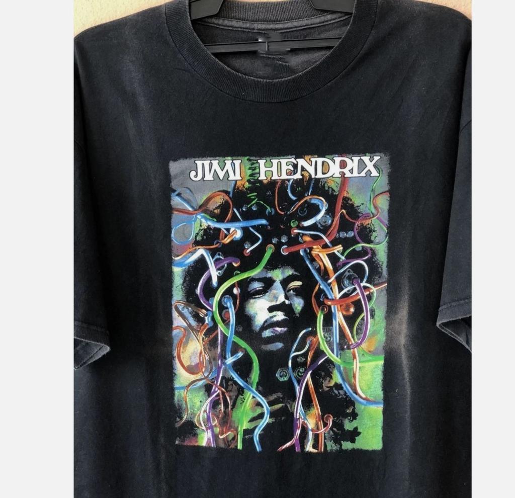 Jimi Hendrix Retro Black T-Shirt Rare Graphic Unisex Reprint S-45XL