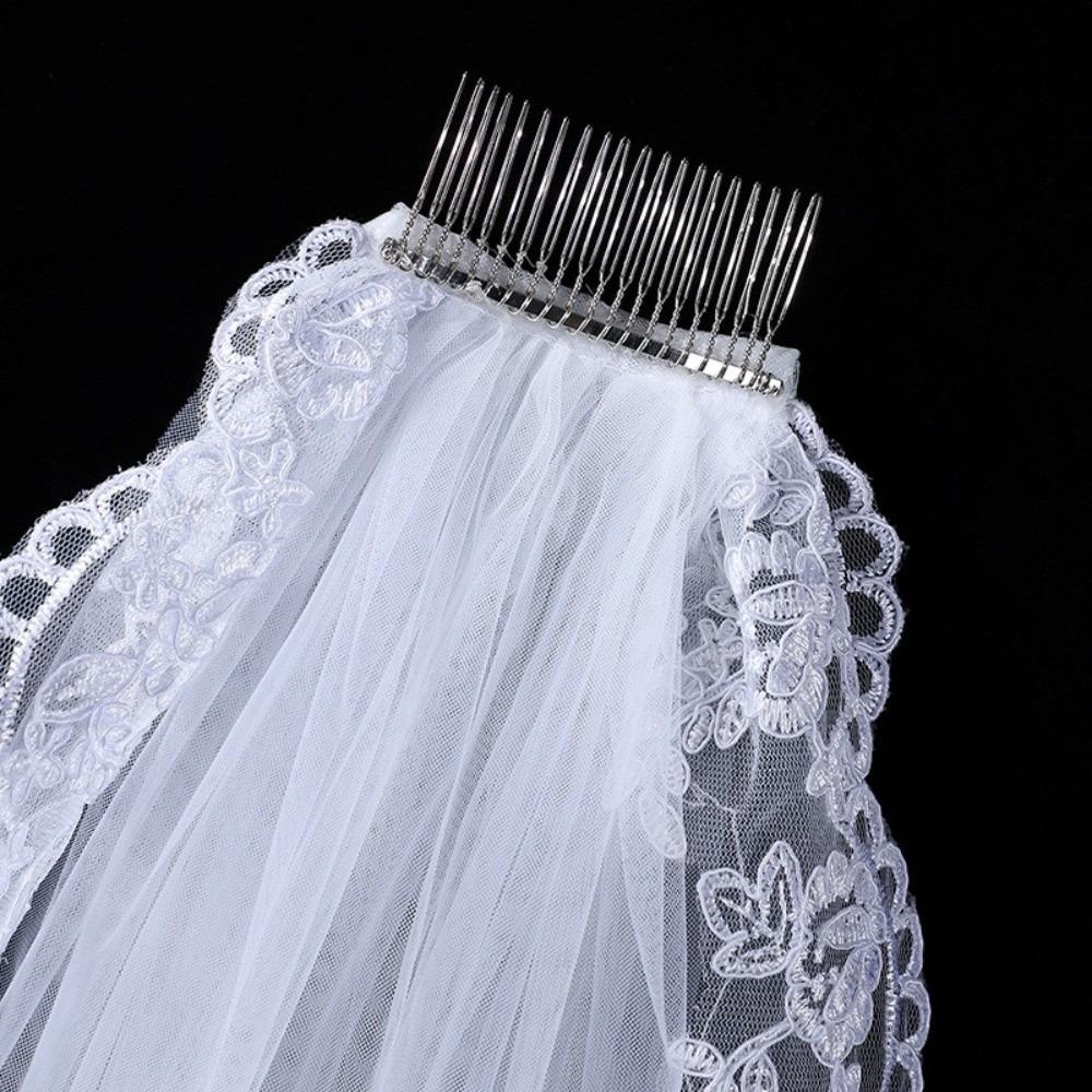 Scalloped Lace Bridal Veil Flower Embroidery Marriage Headwear Wedding Headpiece Beach Vacation