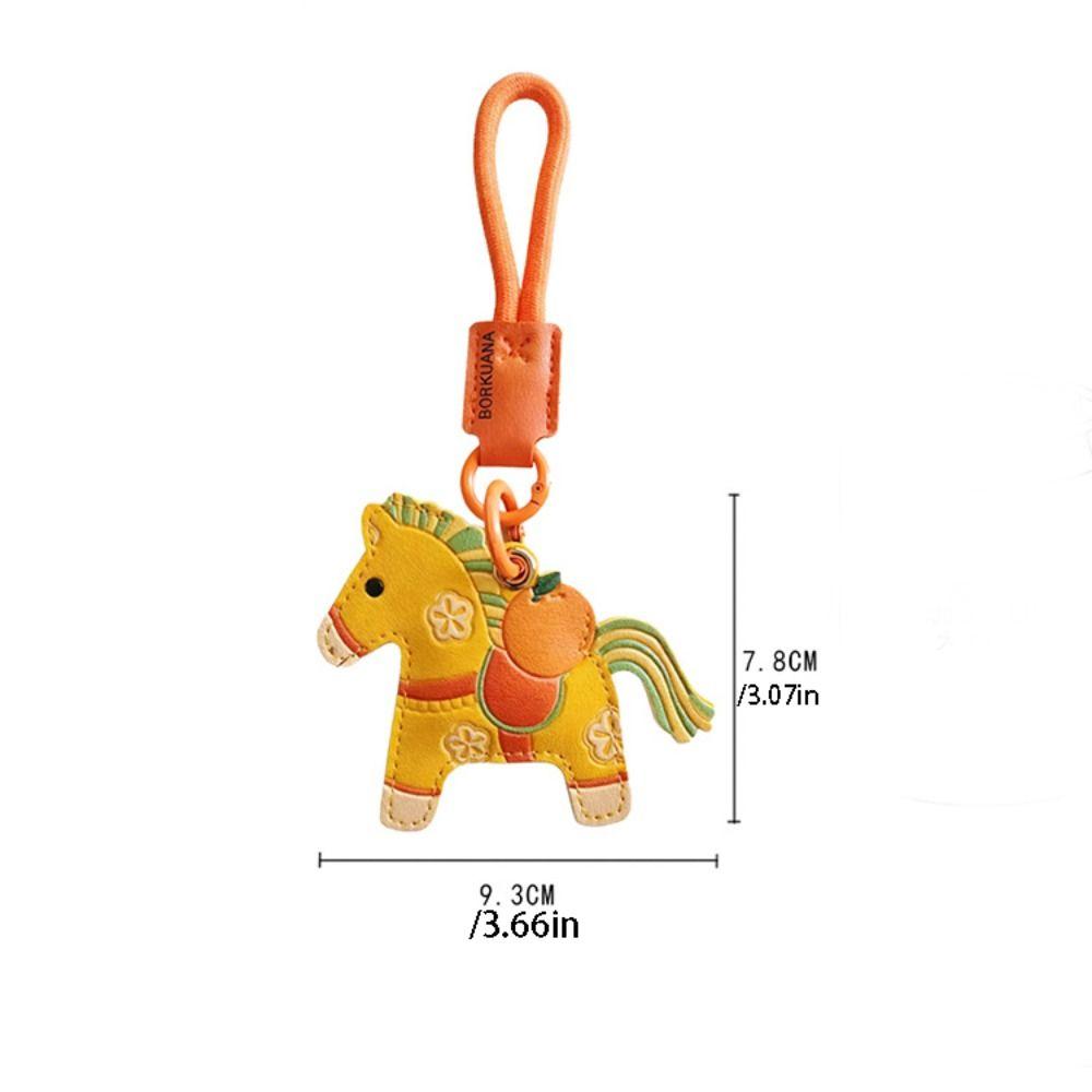 Leather Horse Keychain Access Control Card Holder Zodiac Pony Bag Hanging Year of The Horse