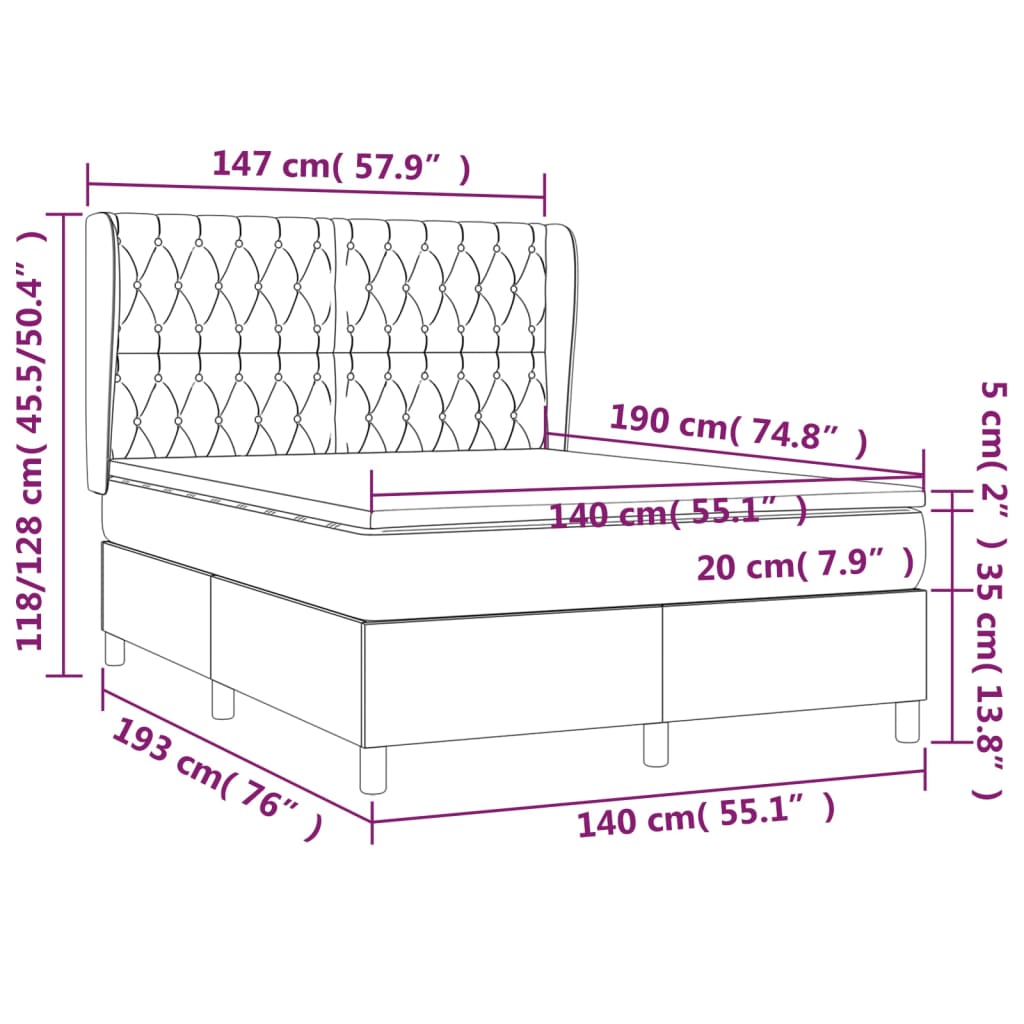 Box Spring Bed with Mattress Dark Gray 140 x 190 cm Fabric