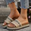 Women's Fashion Ethnic Style Platform Slippers Women's Bohemian Twine Large Size Beach Slippers
