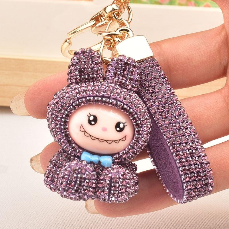 Internet Celebrity Labubu Keychain Creative Diamond Studded Labubu Doll Car Key Accessories Exquisite Women's Bag Pendant