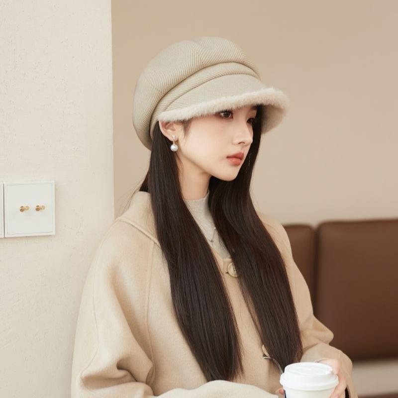 Thickened Plush-edged Octagonal Hat Female British Fashion Painter Hat Autumn and Winter Japanese Newsboy Hat