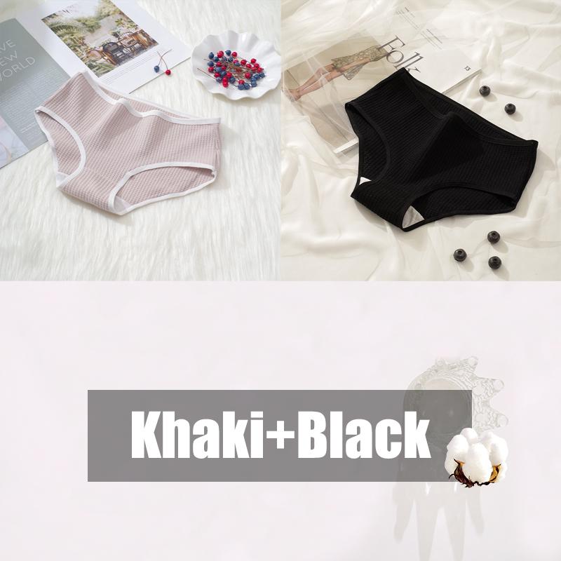 2Pcs/Set Women Cotton Waffle Grid Panties Fashion Solid Low Waist Briefs Female Korean Style Underwear Soft Breathable Lingerie