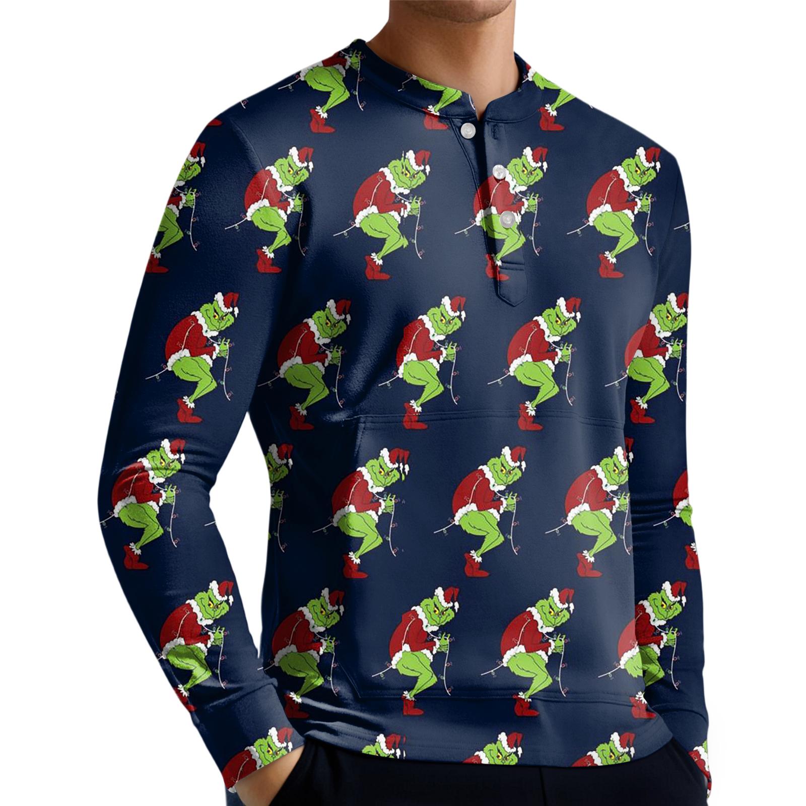 

Men s Casual Button-Down Sweatshirt Fashion Printed Long Sleeve Shirt Pullover XXXXXL