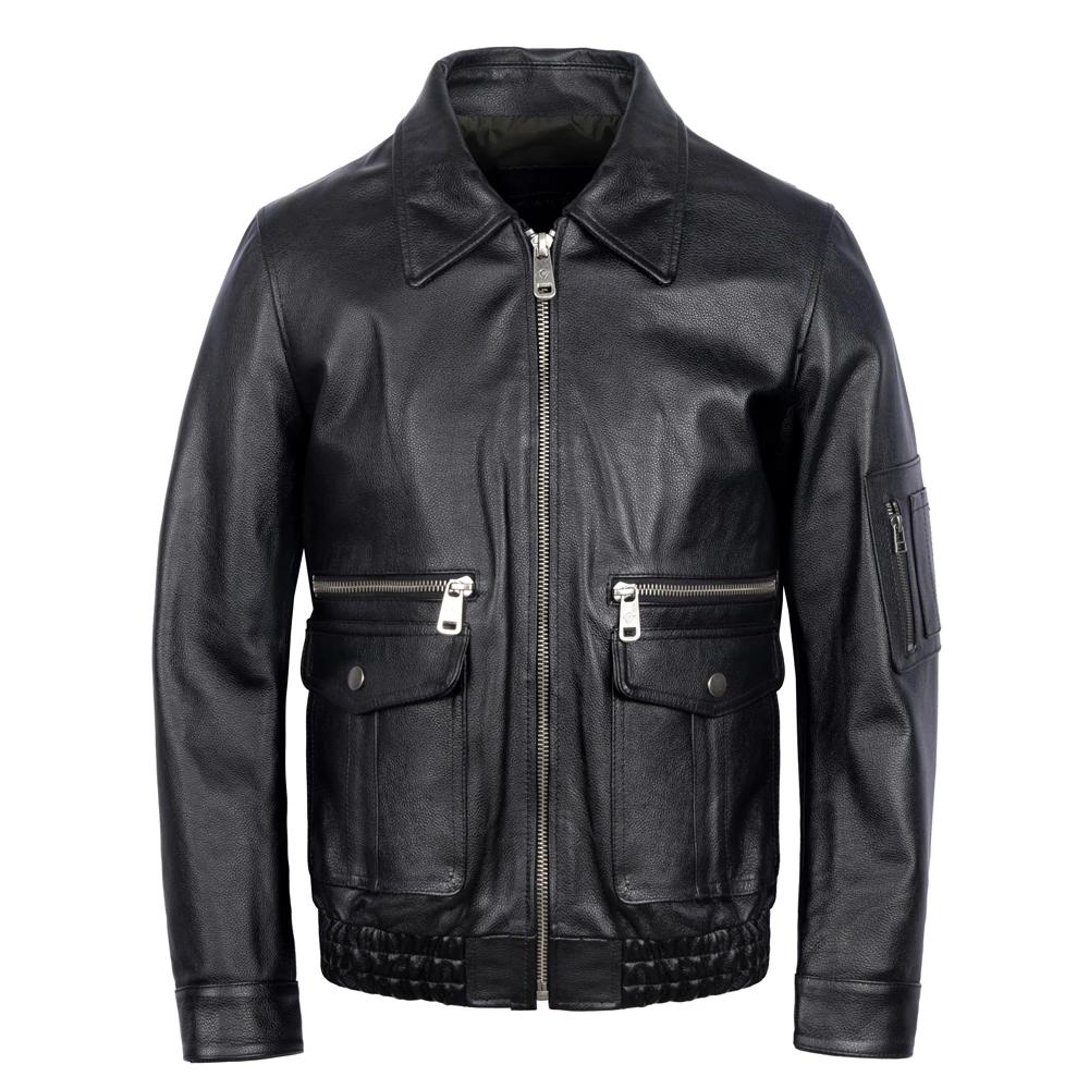 Vintage Genuine Leather Black Brown Jacket Men Real Cowhide Air Force Flight Suit A2 Pilot Jacket Bomber Jacket S
