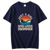 Summer Cotton Short Sleeve Tshirts Funny Swimmer Sport Vintage Swimming Graphic T Shirts Tees Tops Casual Unisex Print T Shirt