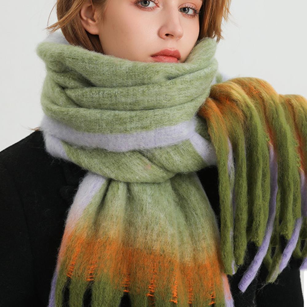 Scarves Men Women Winter Solid Tassel Scarf Versatile Warm Neckerchief Plaid Tassels Shawl Mohair Color Matching Scarf