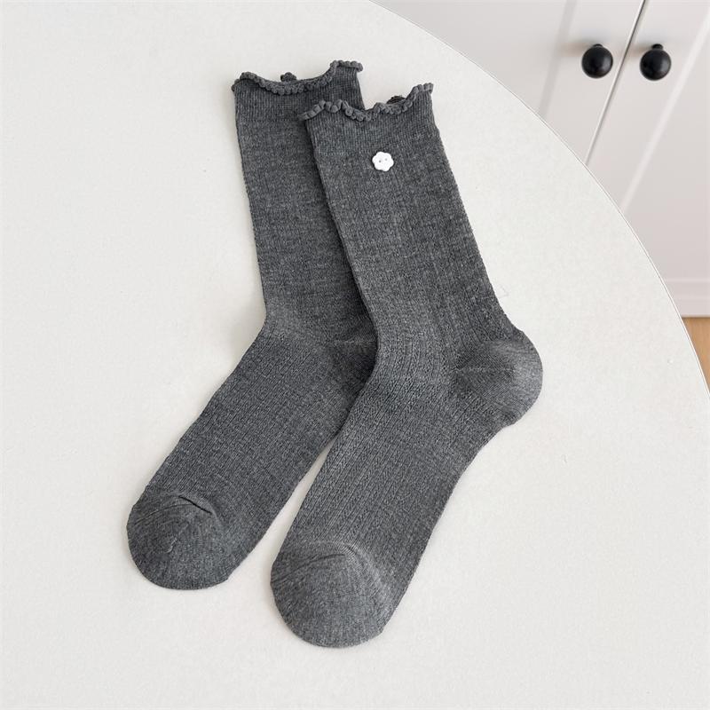 Women's Summer Thin Floral Button Cotton Mesh Breathable Medium Tube Stack Socks