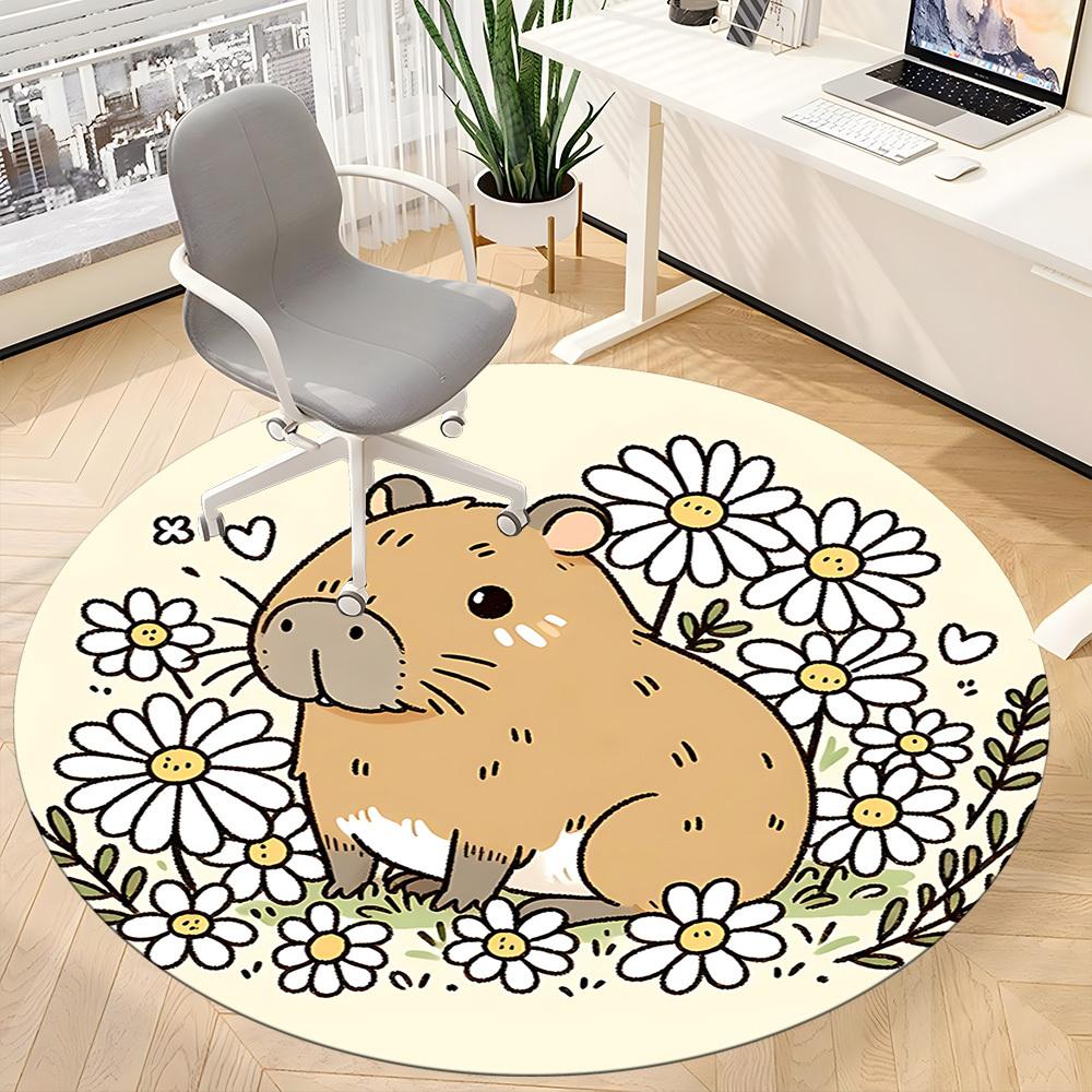 1pc Capybara Flowers Chair Carpet for Office - Durable, Ideal for Chair Mats, Stylish & Functional Decorative Rug yy260203082