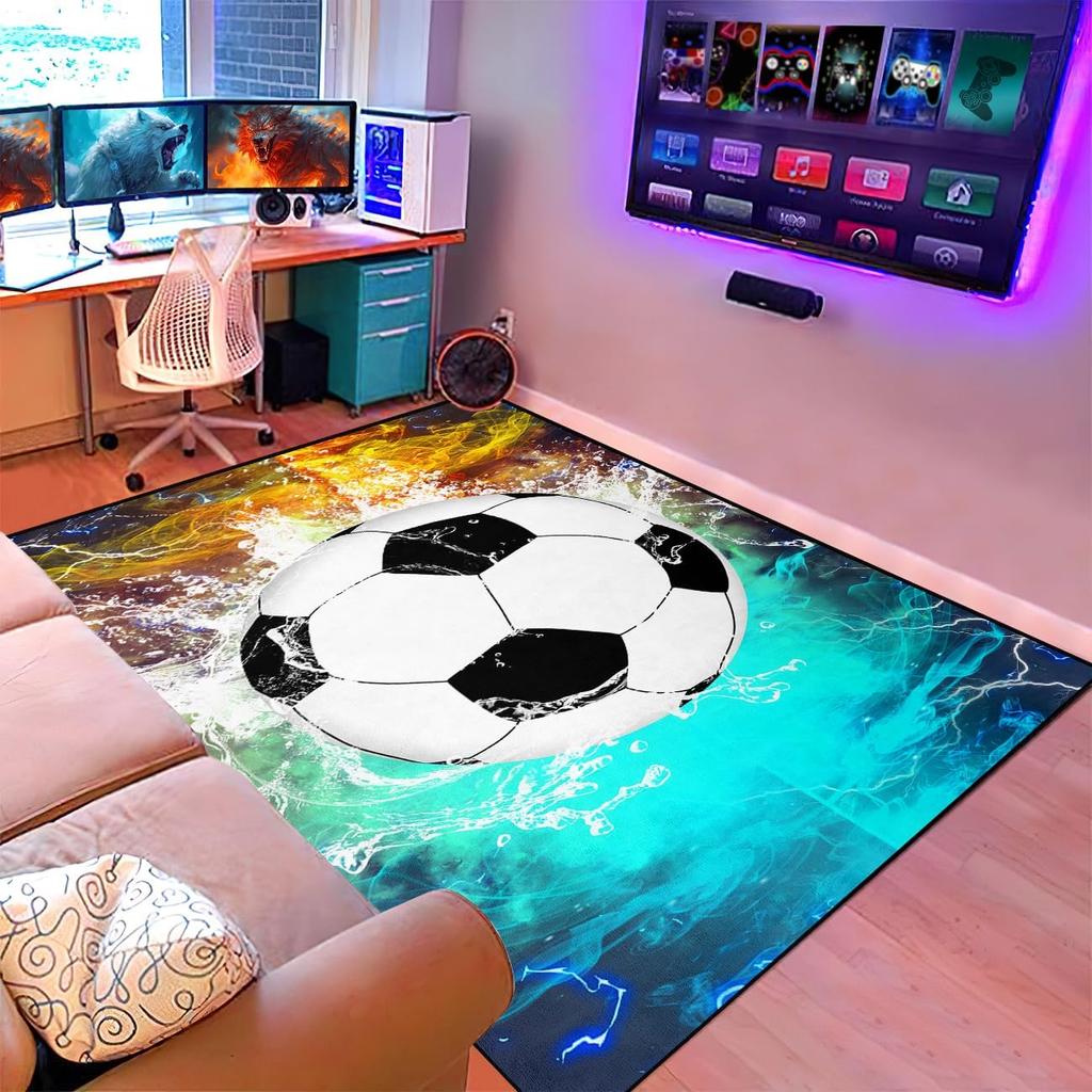 Football & Soccer Rugs for Boys Bedroom - Sports Rugs for Boys Bedroom Living Room Playroom Sports Carpet for Kids Soccer Room
