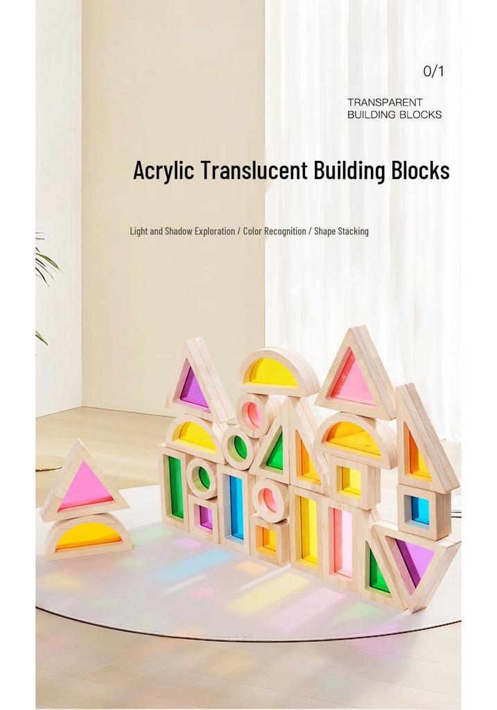 Children's Wooden & Acrylic Translucent Rainbow Building Blocks - Creative Educational Toys for Early Learning