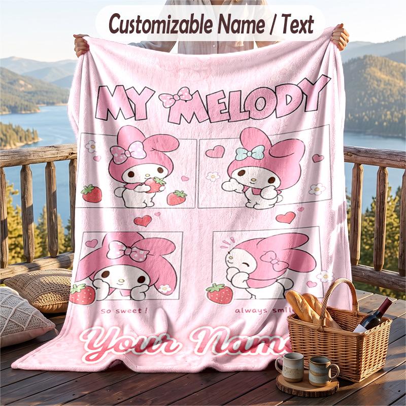 Custom Text Flannel Throw Blanket, Lightweight Cozy Bed Sofa BlanketMy Melody