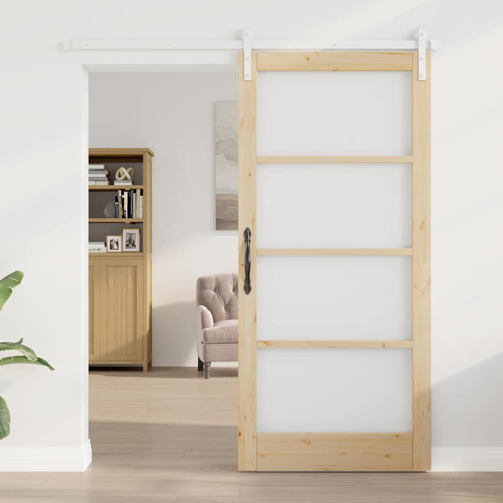 ORKDAL Sliding Door Natural 93 X 202 Cm Solid Pine Wood and Glass