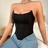 Women Sexy Strapless Bandeau Lace Up Waist Cinching Fishbone Crop Top