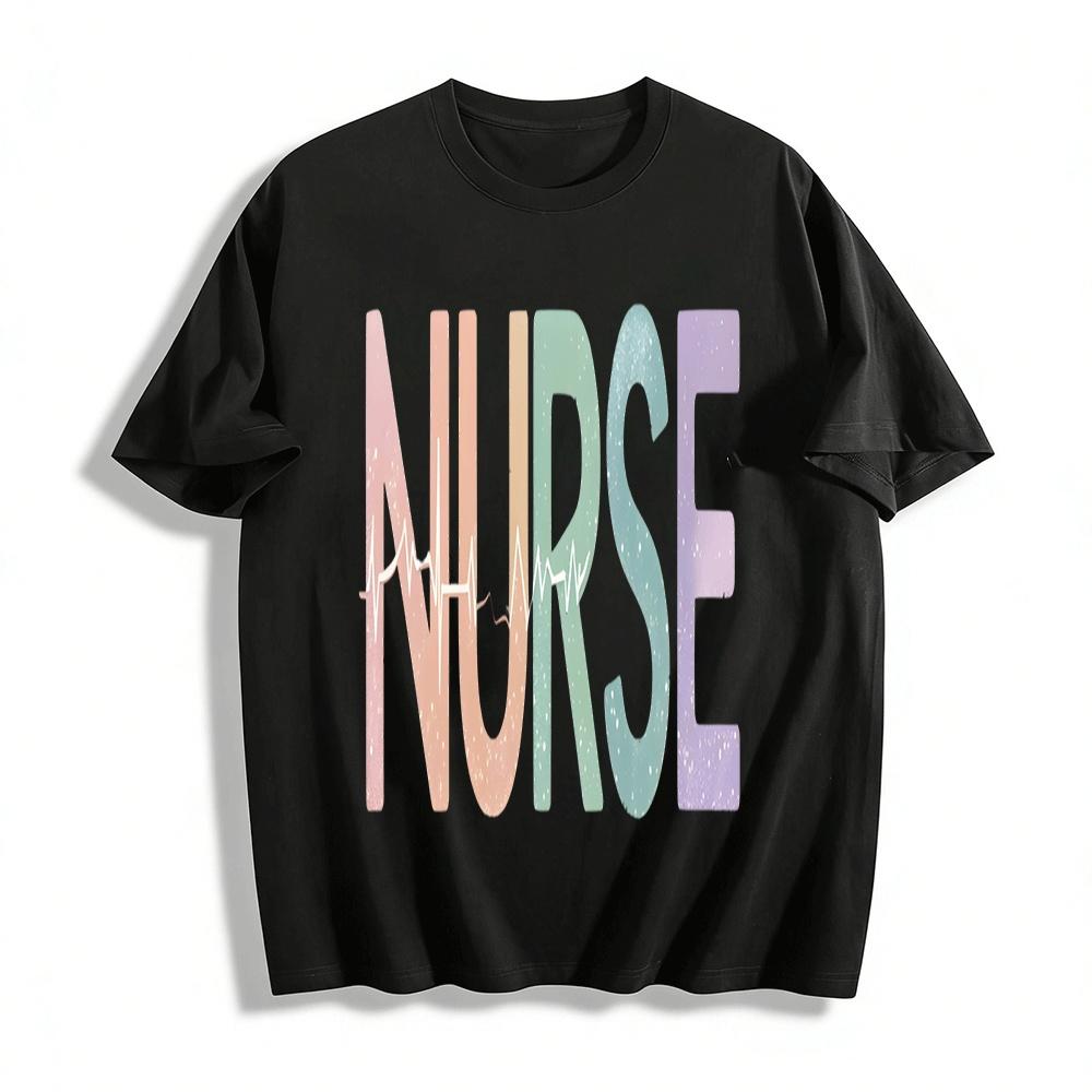 Gradient NURSE ECG Print Medical Theme Casual Top Pure cotton T-shirt XXS