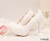 2025 new white heel waterproof table single shoes stiletto women's shoes lace flower pearl knot bridal shoes
