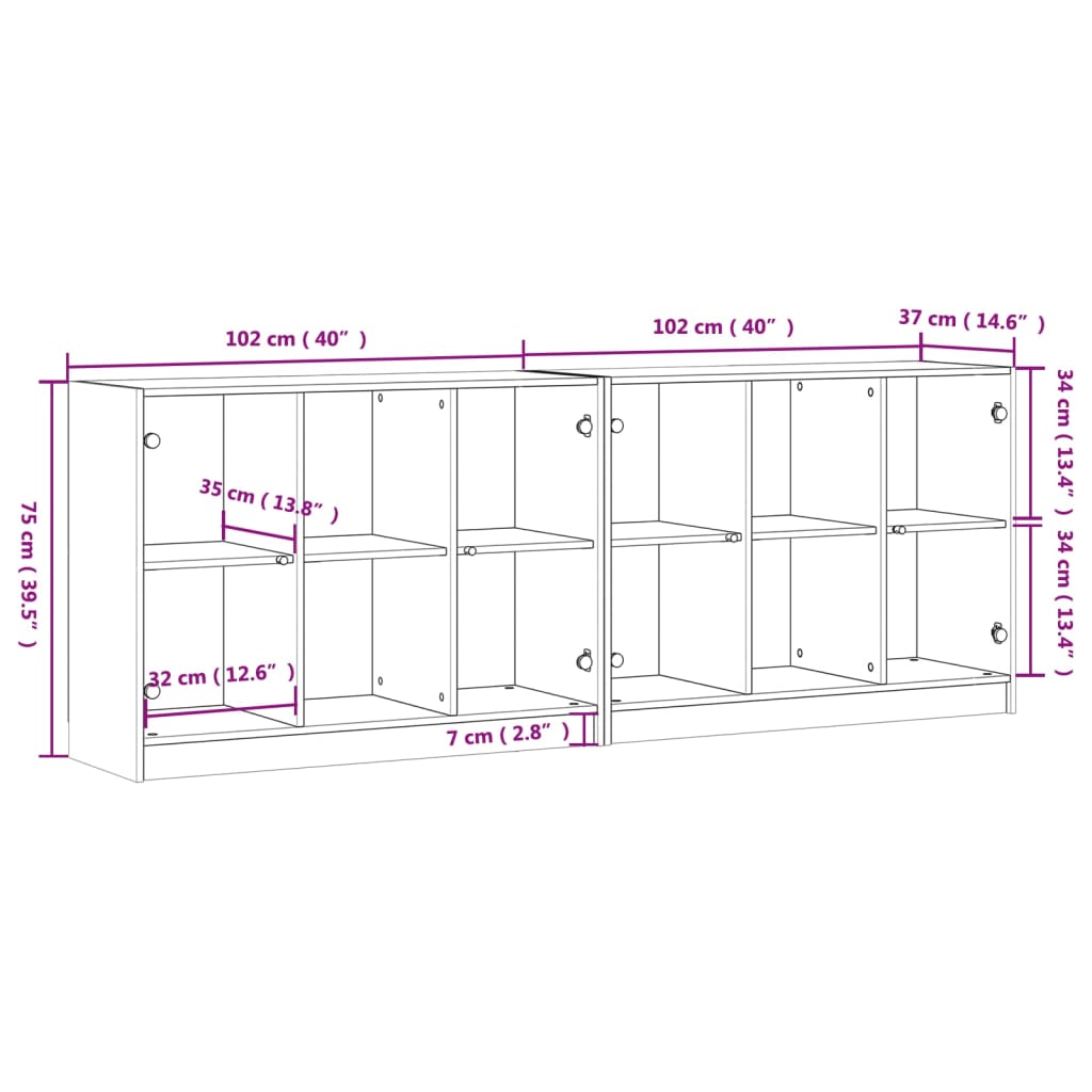 Book Cabinet with Doors White 204x37x75 Cm Engineered Wood