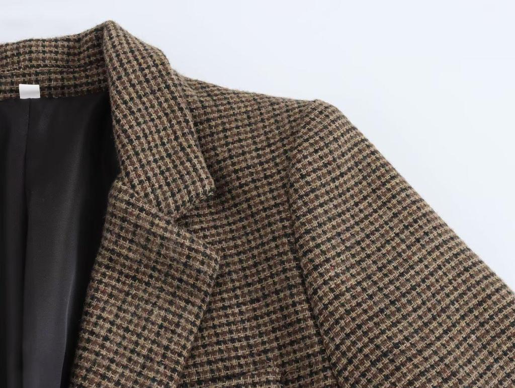 Women's 2024 Autumn/Winter European & American Style French Plaid Wool Blend Blazer